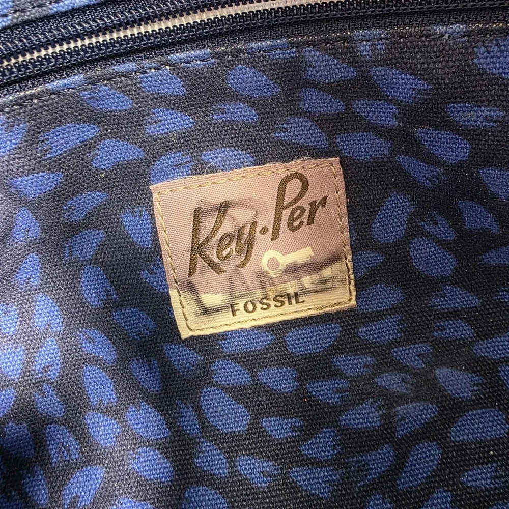 Fossil KeyPer Messenger Laptop Bag Blue Orange Zig Zag‎ Coated Canvas Key Fob